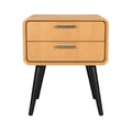 Modern Wooden Nightstand with Two Drawers and Sleek Black Legs