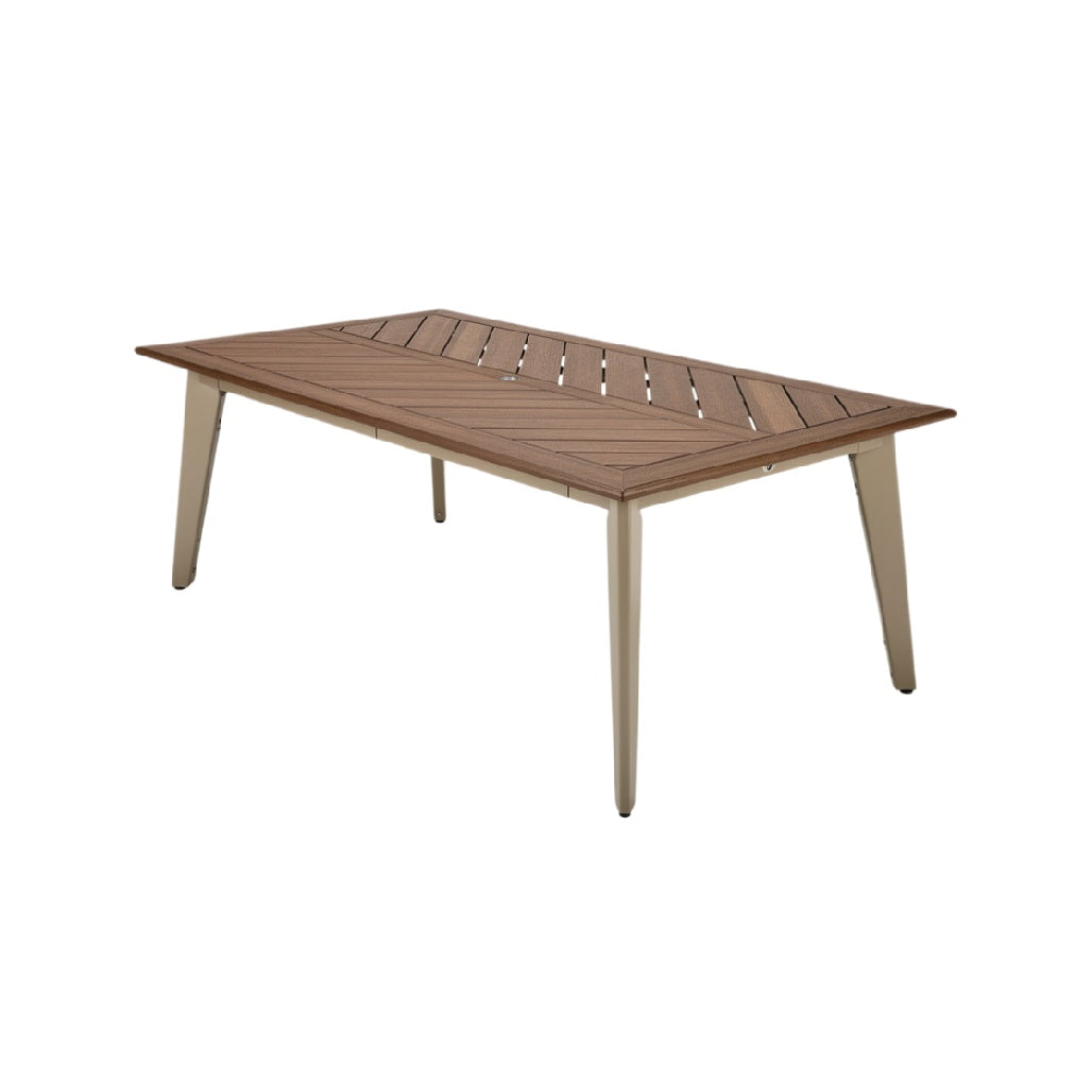 Modern Rectangular Outdoor Dining Table with Slatted Wood Design