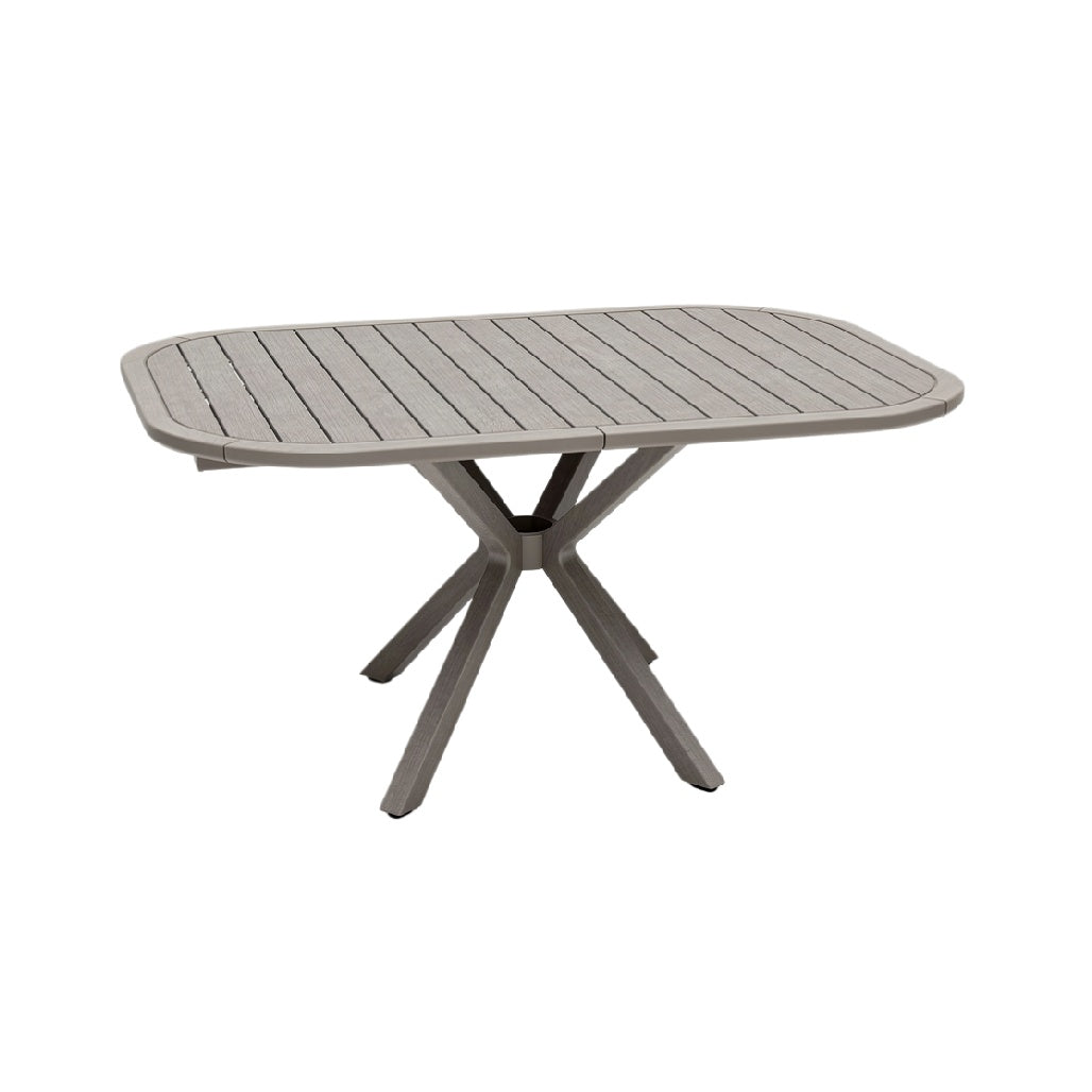 Modern Rectangular Outdoor Dining Table with Slatted Top and Cross-Base Design